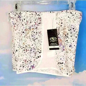 NEW ATHLETIC Girls Sports Shorts WHITE Colorful Lightweight LINED Briefs size Lg